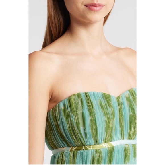 ANTHROPOLOGIE Hutch Lanza Strapless Pleated Tiered Ruffle Tulle Maxi Dress Green - Picture 6 of 15